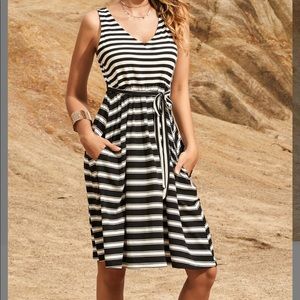 Black and white striped midi dress-with pockets!